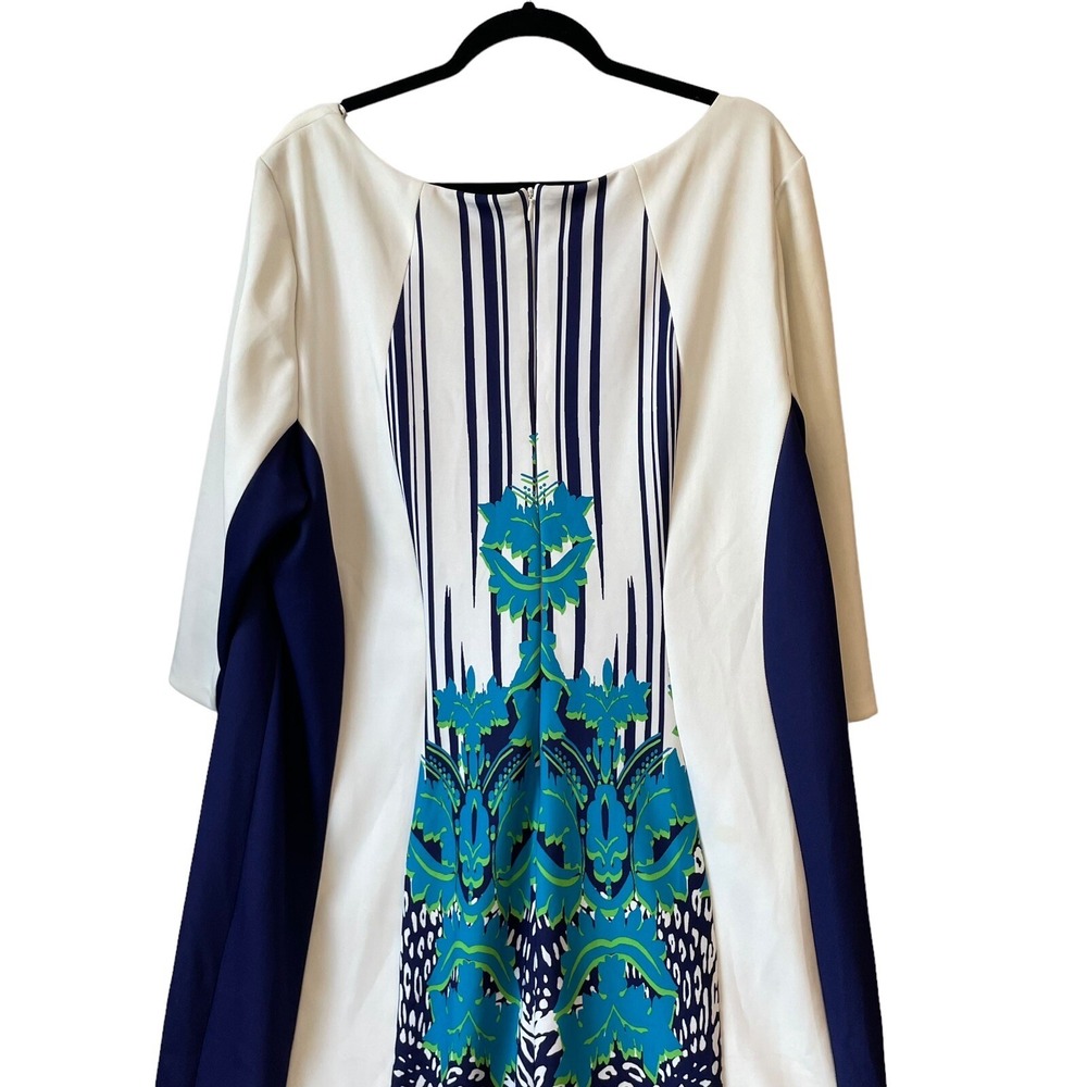 Sangria Women 22W Blue Abstract Print Sheath Dress 3/4 Sleeve Stretch Plus - Picture 7 of 11